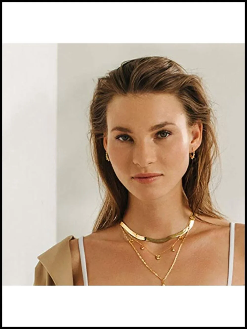 18K Gold Plated Hoop Earrings with Spike Bead Drop Design, Hinged Closure, 25mm